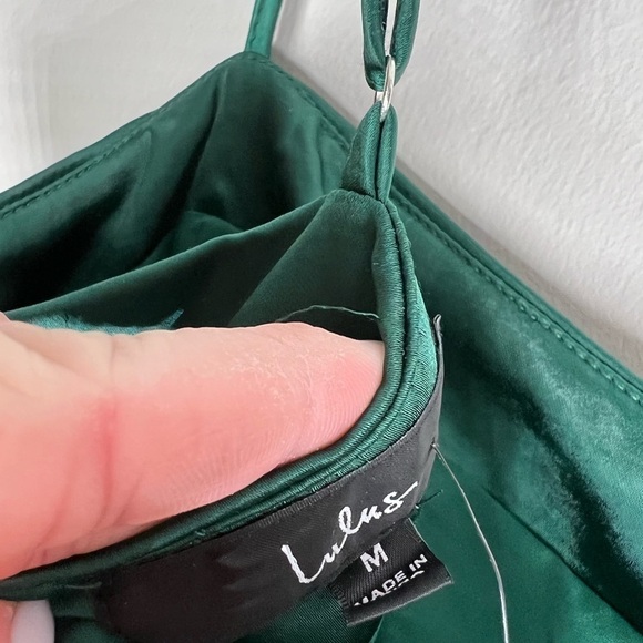 Lulu’s Dreams Come True Emerald Green Satin Ruffled Mini Dress - Picture 7 of 7